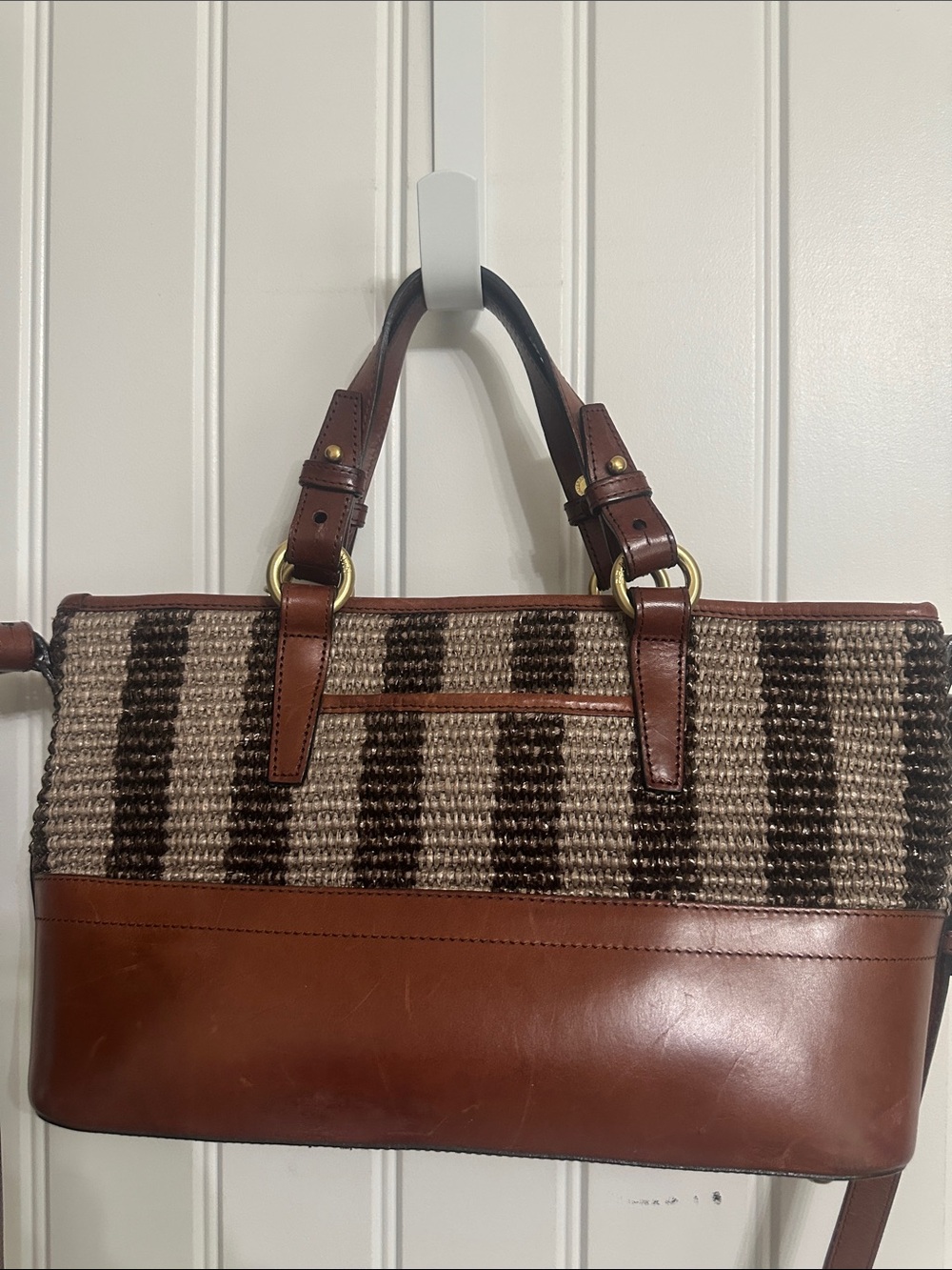 Brahmin Raffia Leather Bag with Detachable strap - Picture 2 of 11